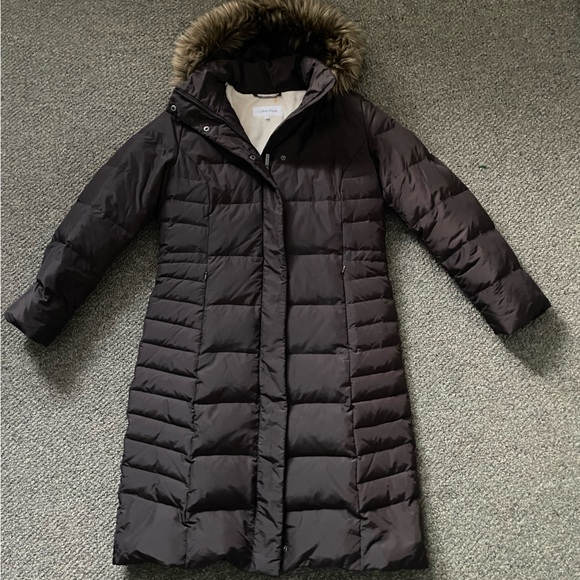 Calvin Klein Brown long womens puffer coat jacket Size M - LIKE NEW - Picture 1 of 16